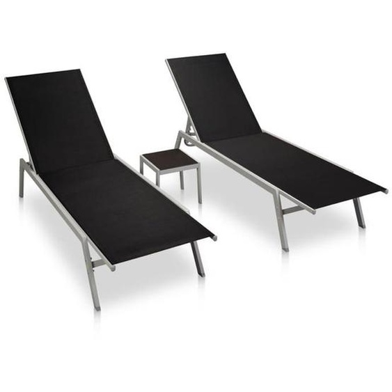 BEAU Ensemble de 2 chaises longues - Lit de repos avec table acier et textilène noir200x58x32 cm mode455844