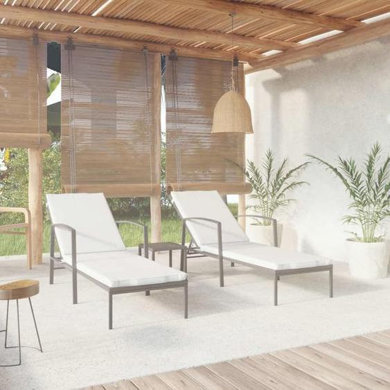 BEAU Ensemble de 2 chaises longues - Lit de repos avec table résine tressée noir,30x30x31 cm mode808723