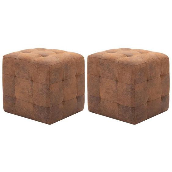 BEAU Lot de 2 Poufs Tabouret Repose-pied Salon - Marron 30 x 30 x 30 cm Similicuir daim mode279776