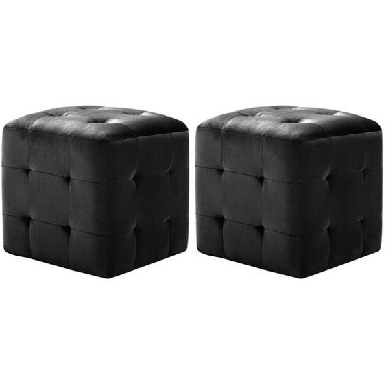 BEAU Lot de 2 Poufs Tabouret Repose-pied Salon - Noir 30 x 30 x 30 cm Tissu velours mode976767