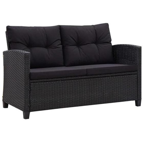 BEAU Sofa de balcon - Canapé 2 places de jardin - et coussins Noir 124cm - résine tressée,124x68x77 cm mode775501
