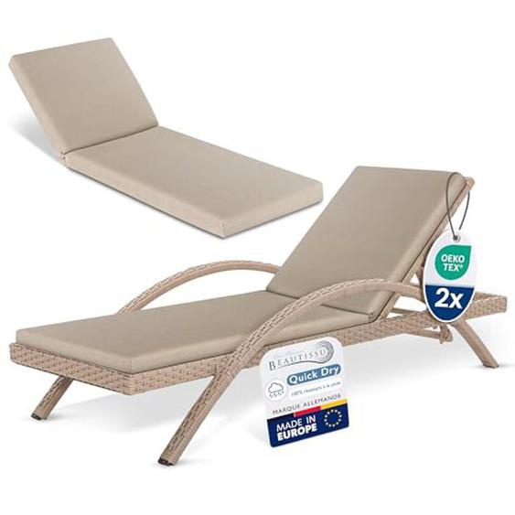 Beautissu Coussin Bain de Soleil 190x60 Imperméable Matelas Transat – Résistant aux Intempéries Séchage Rapide Lavable – Beige