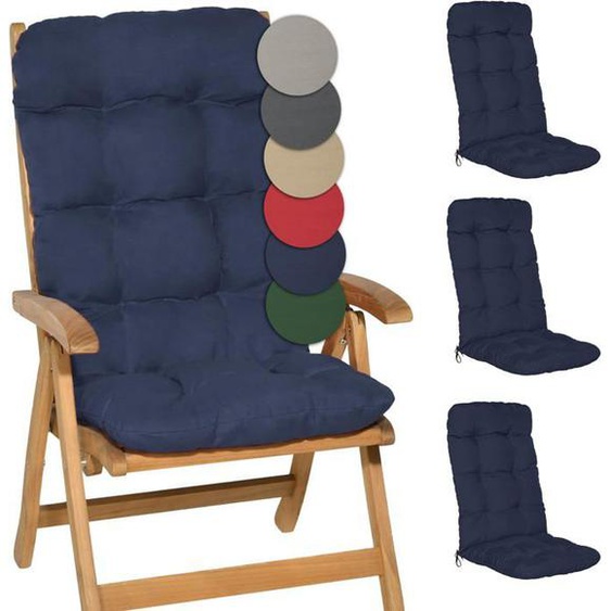 Beautissu Coussin Exterieur Jardin Flair HL - Set 4 Coussins Chaise Jardin 120x50x8cm Bleu Foncé