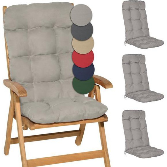 Beautissu Coussin Exterieur Jardin Flair HL - Set 4 Coussins Chaise Jardin 120x50x8cm Gris Clair