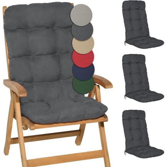 Beautissu Coussin Exterieur Jardin Flair HL - Set 4 Coussins Chaise Jardin 120x50x8cm, Gris Graphite