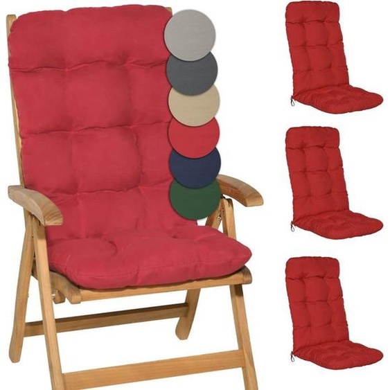 Beautissu Coussin Exterieur Jardin Flair HL - Set 4 Coussins Chaise Jardin 120x50x8cm Rouge