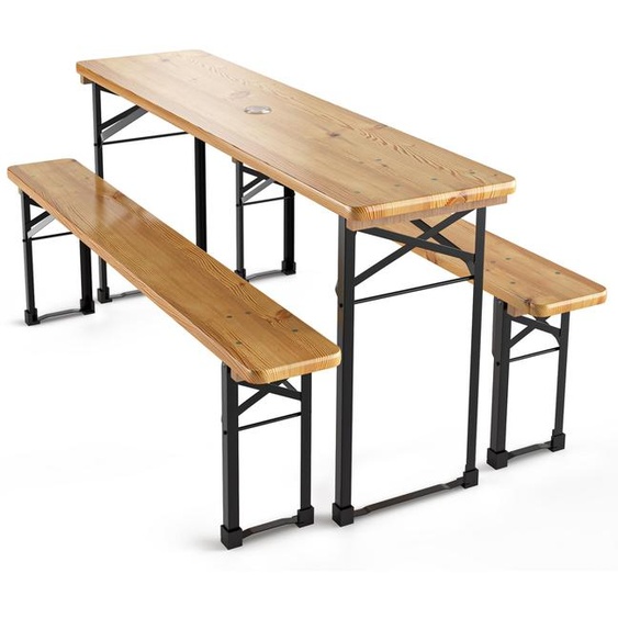 Beautissu Ensemble de brasserie pliable 3 pièces en bois BT22, 170 x 46 cm