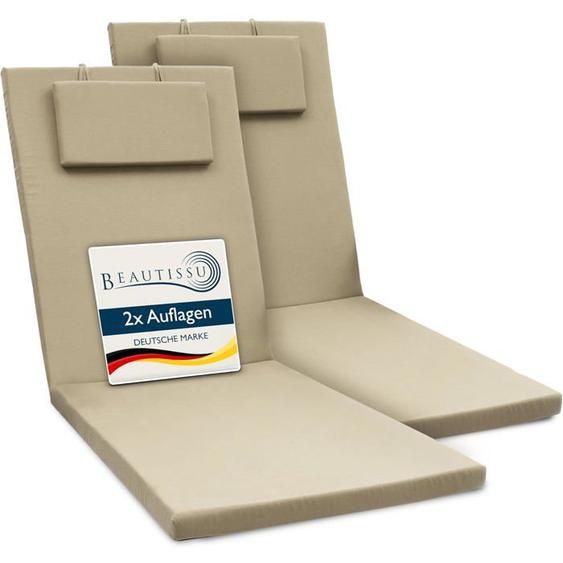 Beautissu Lot de 2 Coussin Bain de Soleil 200x60x5cm Loft RL – Résistance UV Matelas Transat Exterieur – Nature