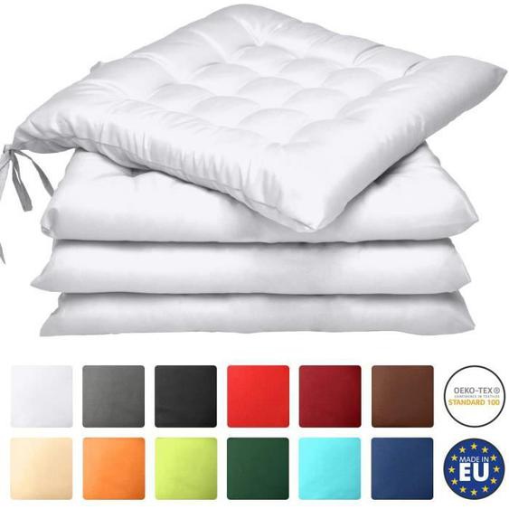 Beautissu Lot de 4 galettes de Chaise Lea - Confortable et coloré - Idéal pour intérieur et extérieur - 40x40x5 cm - Blanc