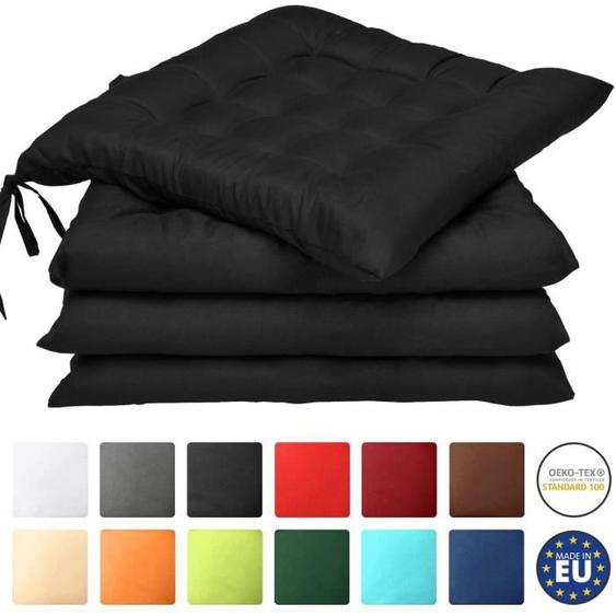 Beautissu Lot de 4 galettes de Chaise Lea - Confortable et coloré - Idéal pour intérieur et extérieur - 40x40x5 cm - Noir