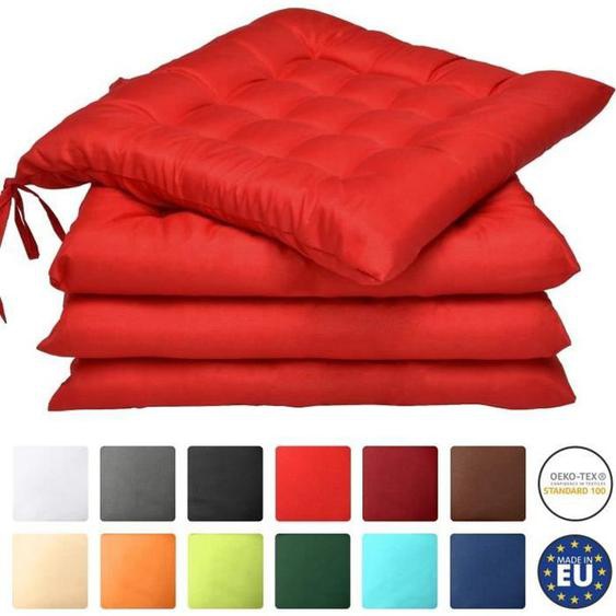 Beautissu Lot de 4 galettes de Chaise Lea - Confortable et coloré - Idéal pour intérieur et extérieur - 40x40x5 cm - Rouge