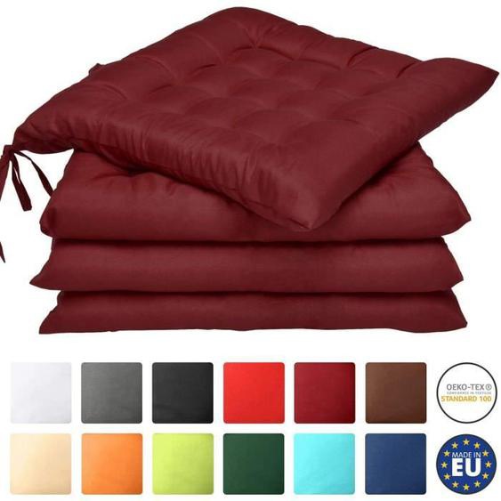 Beautissu Lot de 4 galettes de Chaise Lea - Confortable et coloré - Idéal pour intérieur et extérieur - 40x40x5 - Rouge foncé