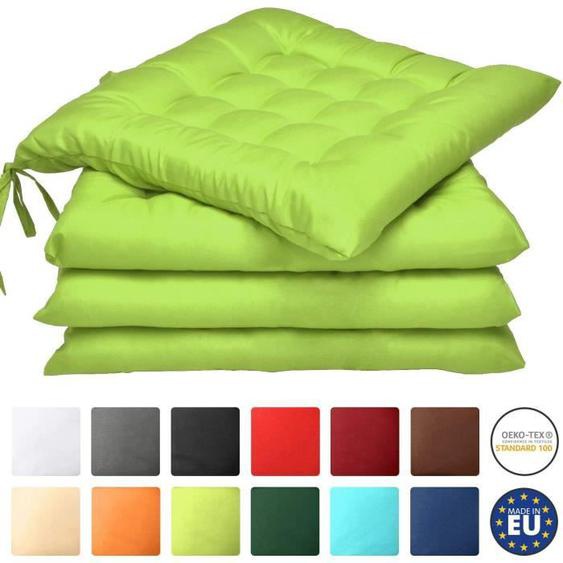 Beautissu Lot de 4 galettes de Chaise Lea - Confortable et coloré - Idéal pour intérieur et extérieur - 40x40x5 - Vert Pomme