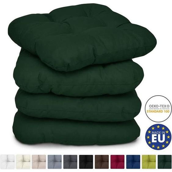 Beautissu Lot de 4 Galettes de Chaise Lisa 40x40x8cm – Vert foncé Set de 4 - Coussins chaise intérieur & extérieur - Doux