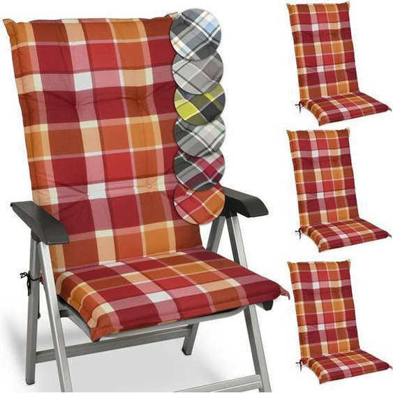 Beautissu Matelas Coussin Chaise Fauteuil Jardin Sunny RO Rouge 120x50x6cm - Set 4 - Haut Dossier