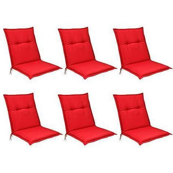 Beautissu Matelas Coussin pour Chaise Fauteuil de Jardin terrasse Base NL 100x50x6cm - Set de 6 - Rouge