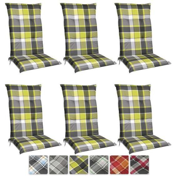 Beautissu Matelas Coussin pour Chaise Fauteuil de Jardin terrasse Sunny GR vert à carreaux - 120x50x6cm - Set de 6  - Haut Dossier