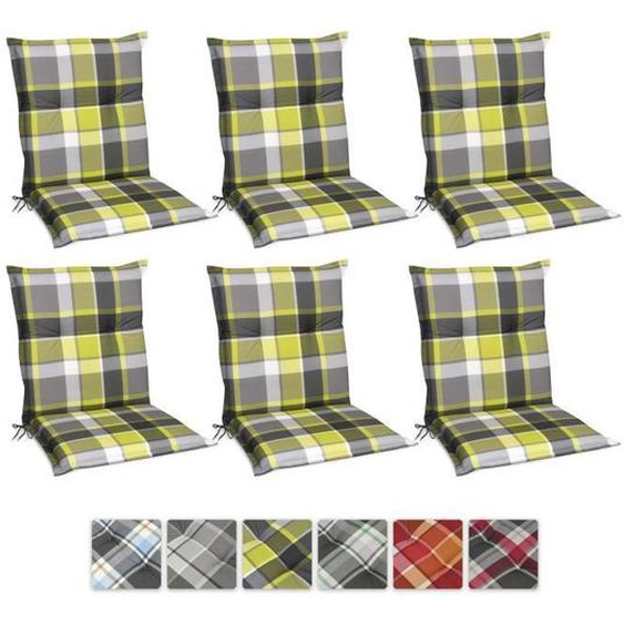 Beautissu Matelas Coussin pour Chaise Fauteuil de Jardin terrasse Sunny GR vert à carreaux - Set de 6 100x50x6cm