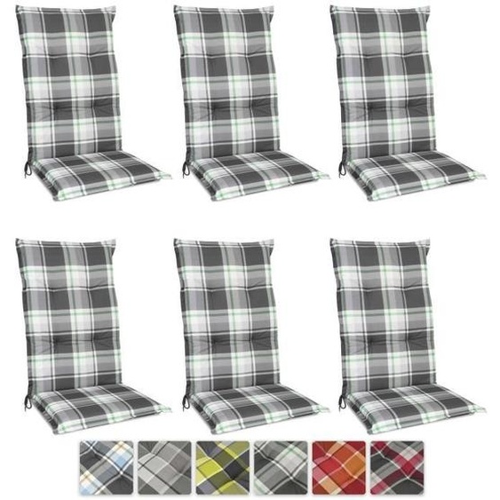 Beautissu Matelas Coussin pour Chaise Fauteuil de Jardin terrasse Sunny MK vert menthe à carreaux 120x50x6cm - Set de 6 - Haut Doss