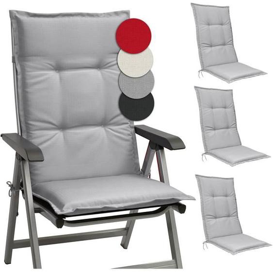 Beautissu Set de 4 Coussin Exterieur Jardin Haut Dossier 120x50x6cm Base HL – Coussin Chaise Jardin Gris Clair