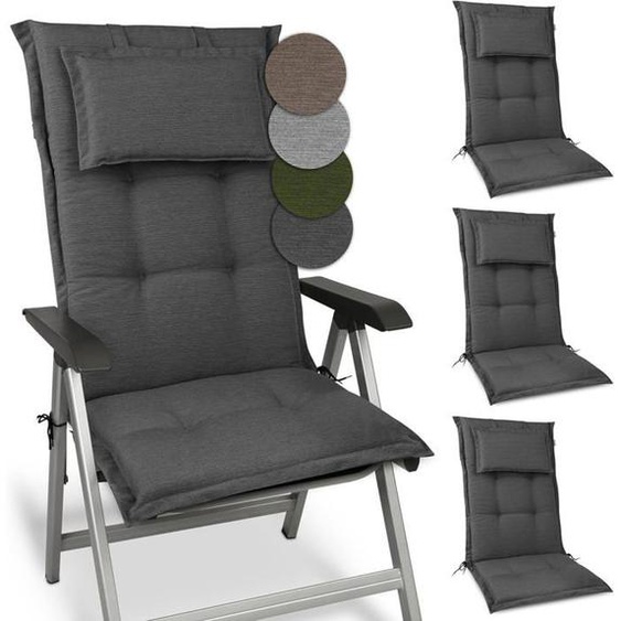 Beautissu Set de 4 Premium Coussin Dossier Haut Exterieur Jardin 120x50 HighLux HL – 2 Matelas Épaisseur 7cm – Anthracite