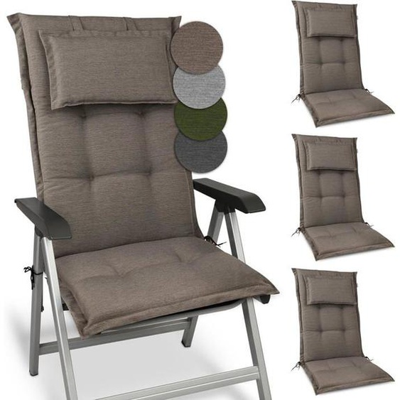 Beautissu Set de 4 Premium Coussin Dossier Haut Exterieur Jardin 120x50 HighLux HL – 2 Matelas Épaisseur 7cm – Taupe