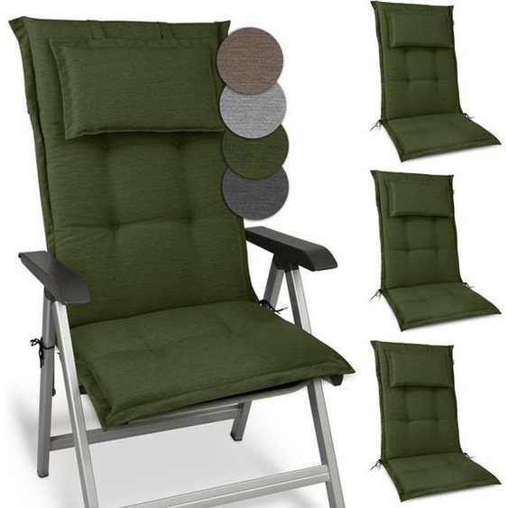 Beautissu Set de 4 Premium Coussin Dossier Haut Exterieur Jardin 120x50 HighLux HL – 2 Matelas Épaisseur 7cm – Vert foncé