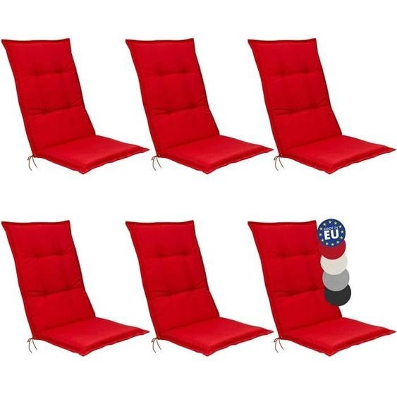 Beautissu Set de 6 Coussin Exterieur Jardin Haut Dossier 120x50x6cm Base HL – Coussin Chaise Jardin Rouge