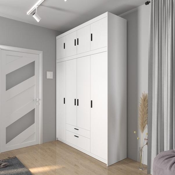 BEAUTYSOFA Armoire à portes battantes ELENA 4D - armoire avec extension et tiroirs pour séjour, chambre et couloir - couleur : blanc