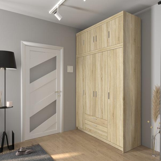BEAUTYSOFA Armoire à portes battantes ELENA 4D - Armoire avec extension et tiroirs pour séjour, chambre et couloir - Couleur : chêne sonoma