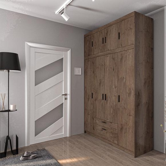 BEAUTYSOFA Armoire à portes battantes ELENA 4D - Armoire avec extension et tiroirs pour séjour, chambre et entrée - Couleur : chêne Lefkas