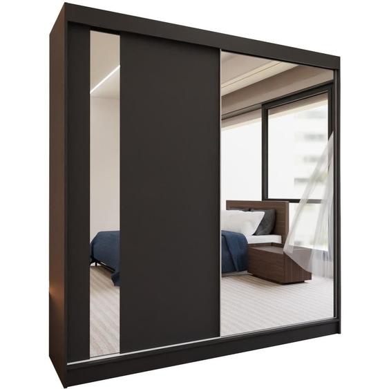 BEAUTYSOFA Armoire à portes coulissantes GAJA 200 cm - Armoire à tiroirs et miroir (noir)
