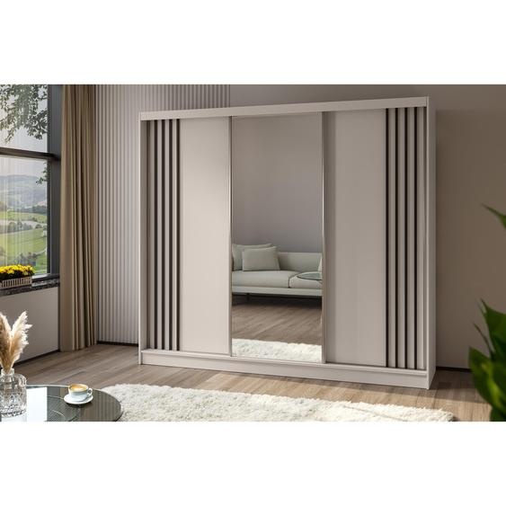 BEAUTYSOFA armoire à portes coulissantes NELA II 240 cm - armoire à trois portes, armoire avec miroirs et 4 tiroirs, couleur : cachemire + noir