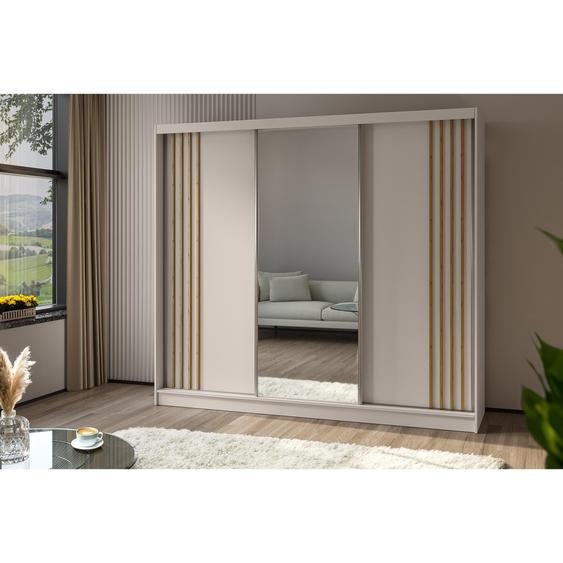 BEAUTYSOFA armoire à portes coulissantes NELA II 240 cm - armoire à trois portes, armoire avec miroirs et 4 tiroirs, couleur : cashmere + chêne artisanal