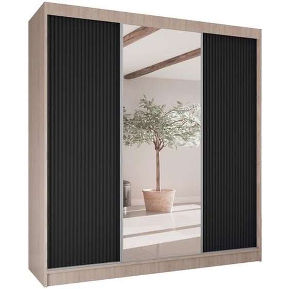 BEAUTYSOFA armoire à portes coulissantes RAMOS II - 200cm armoire avec miroirs et tiroirs (Sonoma + noir)