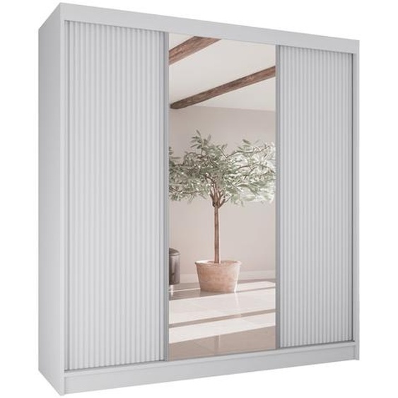 BEAUTYSOFA Armoire à portes coulissantes RAMOS II - 200cm Armoire avec miroirs & tiroirs (blanc + blanc)