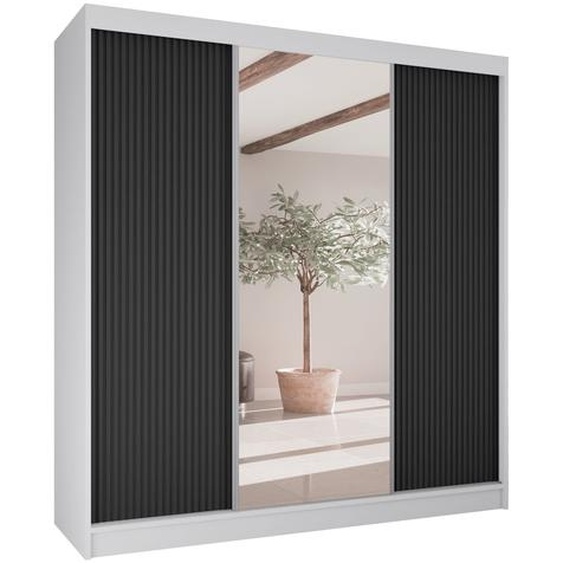 BEAUTYSOFA Armoire à portes coulissantes RAMOS II - 200cm Armoire avec miroirs & tiroirs (blanc + noir)