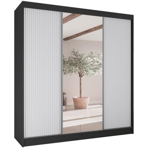 BEAUTYSOFA Armoire à portes coulissantes RAMOS II - 200cm Armoire avec miroirs & tiroirs (noir + blanc)
