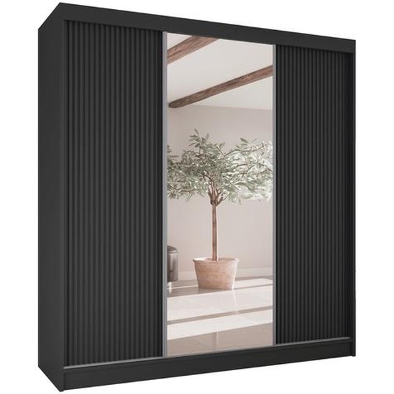 BEAUTYSOFA Armoire à portes coulissantes RAMOS II - 200cm Armoire avec miroirs & tiroirs (noir + noir)