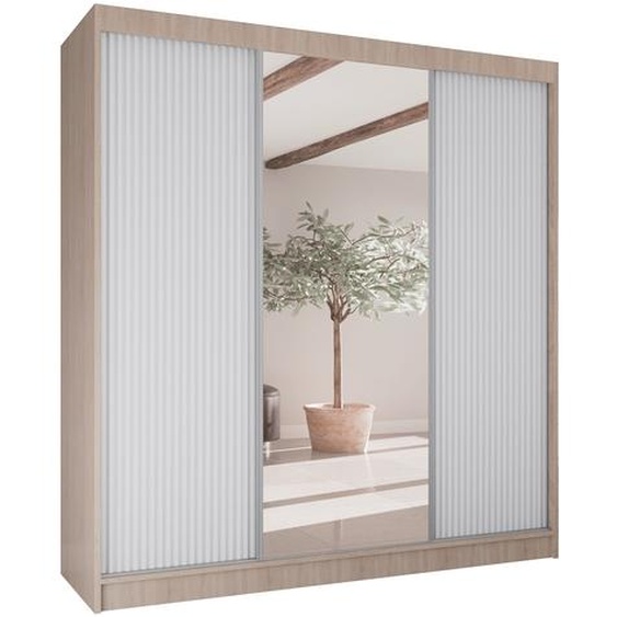 BEAUTYSOFA Armoire à portes coulissantes RAMOS II - 200cm Armoire avec miroirs & tiroirs (Sonoma + blanc)