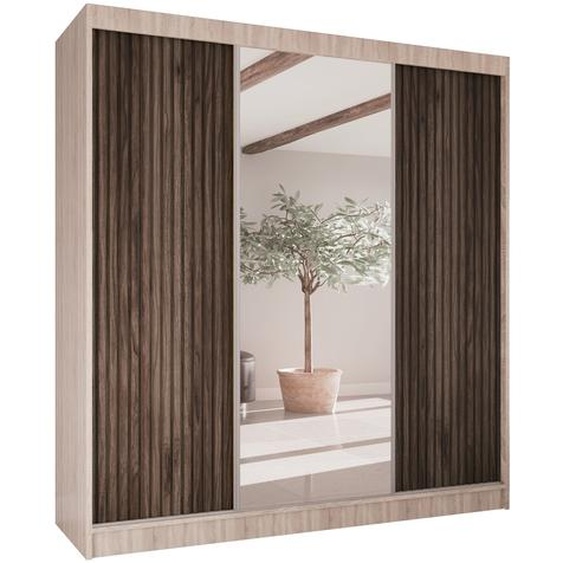 BEAUTYSOFA Armoire à portes coulissantes RAMOS II - 200cm Armoire avec miroirs & tiroirs (Sonoma + couleur bois)