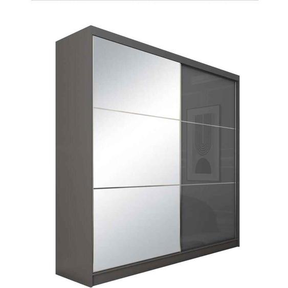 BEAUTYSOFA armoire à portes coulissantes VIVA 200 cm - armoire avec insertions de tiroirs et tringle à vêtements (graphite)