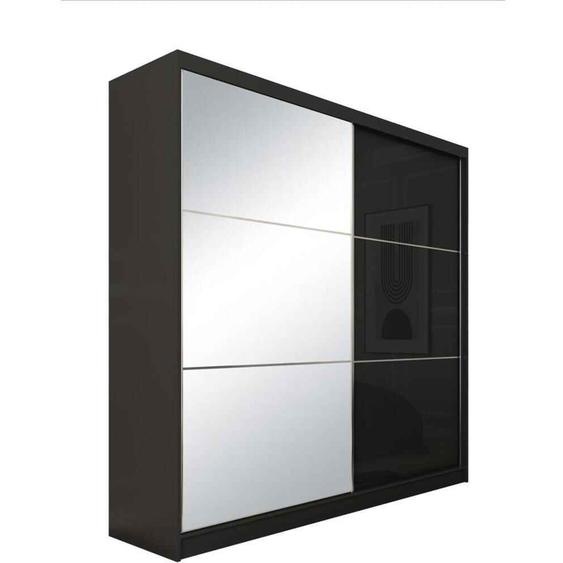 BEAUTYSOFA armoire à portes coulissantes VIVA 200cm - armoire avec insertions de tiroirs et tringle à vêtements (noir)