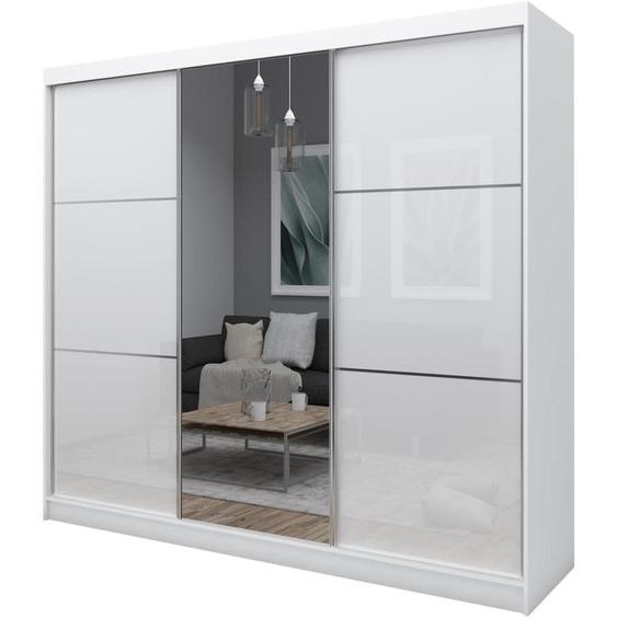 BEAUTYSOFA armoire à portes coulissantes VIVA II 240 cm - armoire à trois portes, armoire, armoire avec grands miroirs et tiroirs, couleur : blanc