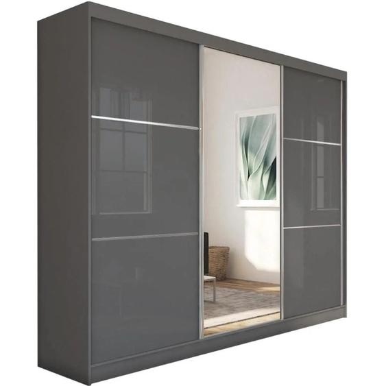 BEAUTYSOFA armoire à portes coulissantes VIVA II 240 cm - armoire à trois portes, armoire, armoire avec grands miroirs et tiroirs, couleur : graphite
