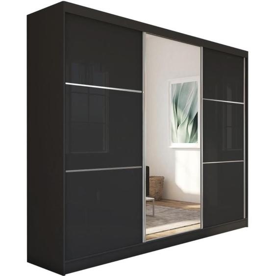 BEAUTYSOFA armoire à portes coulissantes VIVA II 240 cm - armoire à trois portes, armoire, armoire avec grands miroirs et tiroirs, couleur : noir