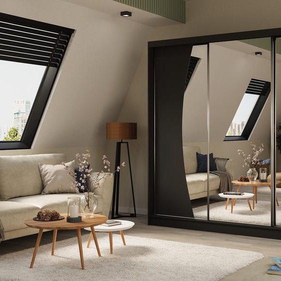 BEAUTYSOFA armoire à portes coulissantes VOX 240 cm - armoire avec tiroirs et miroir (gris)