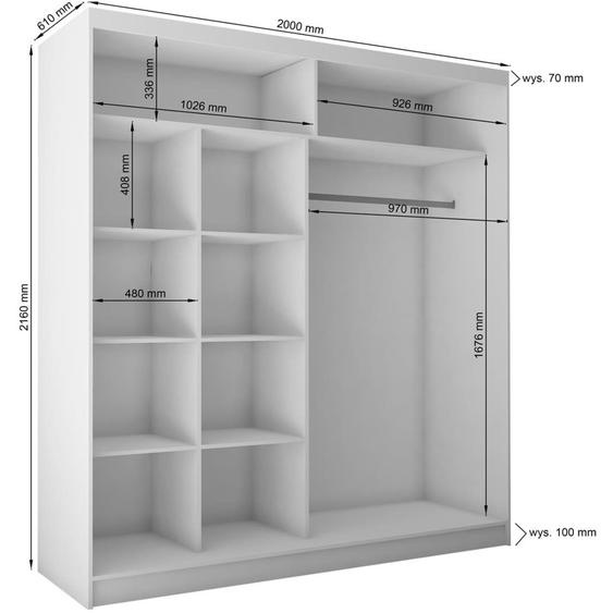 BEAUTYSOFA armoire avec portes coulissantes DEBRA 200cm - armoire avec tiroirs et miroir (blanc)