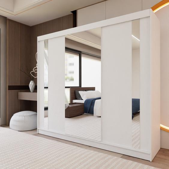BEAUTYSOFA armoire avec portes coulissantes GAJA 240 cm - armoire avec tiroirs et miroir (blanc)