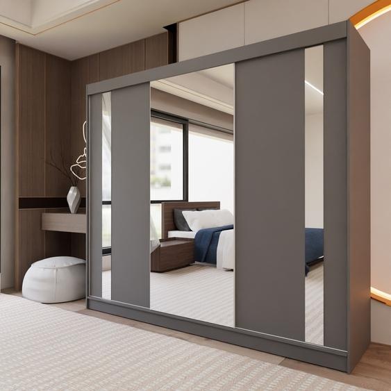BEAUTYSOFA armoire avec portes coulissantes GAJA 240 cm - armoire avec tiroirs et miroir (graphite)